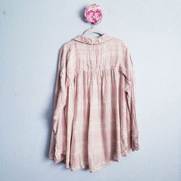 Free People Fearless Love Woven Plaid Sequin Oversized Long Sleeve Top - Picture 8 of 8